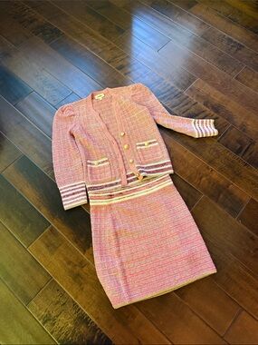 L'AGENCE Pink Tweed Blazer and Skirt Set